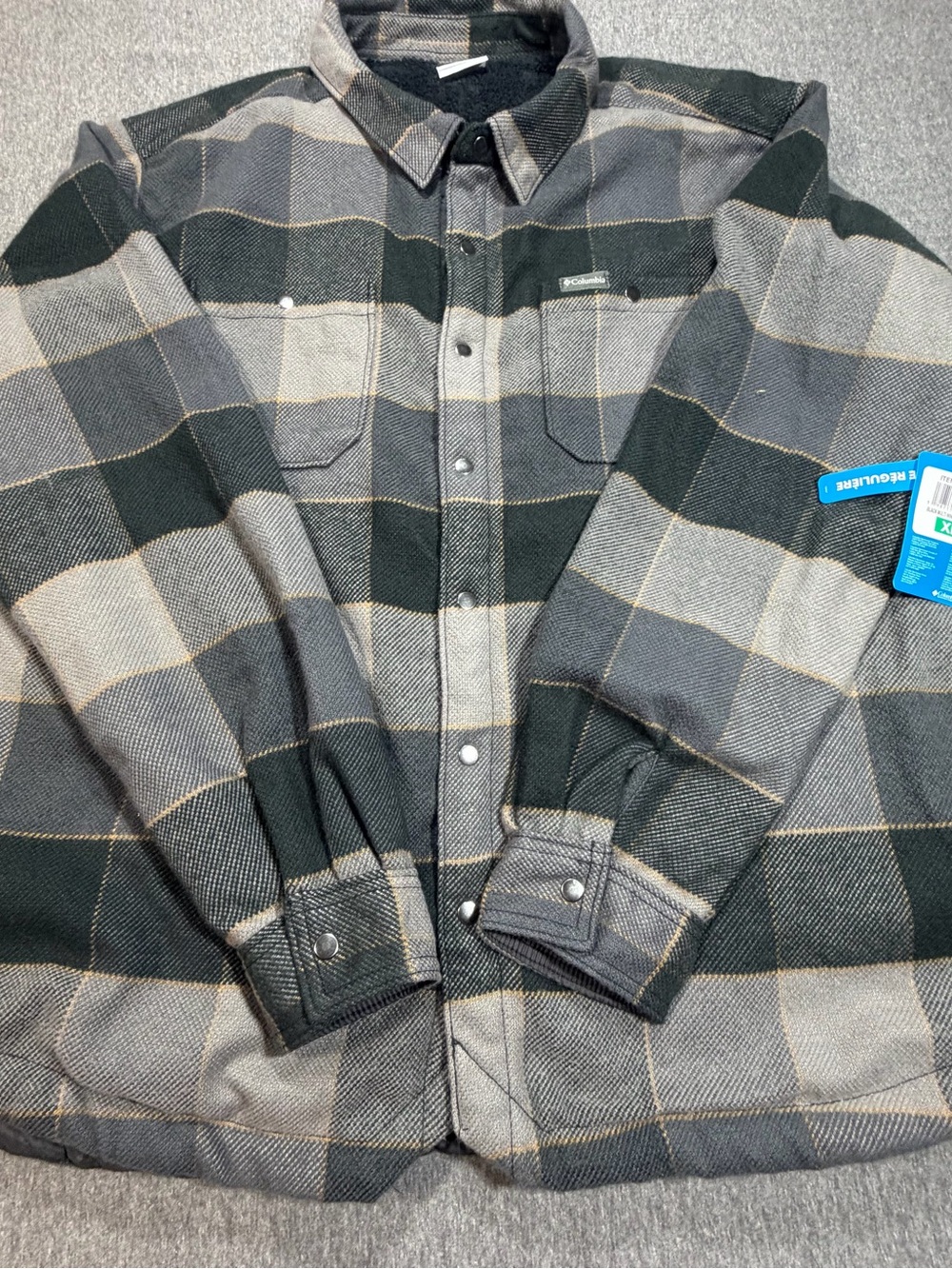 Columbia Windward II Shirt Jacket Black Multi Windowpane Check Sherpa Lined XL